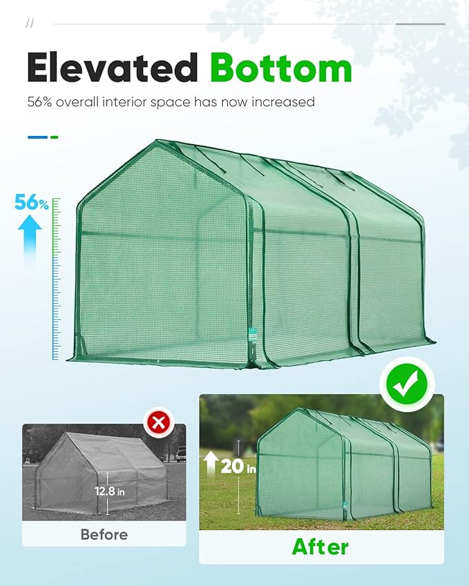 Quictent Portable Mini Cloche Greenhouse w/ Elevated Bottom, Roll-up Zippered Window Waterproof UV-Resistant Hot House for Indoor Outdoor Gaden, Plus 50 T-Shaped Plant Tag, 71" x 36" x 36" (Green)