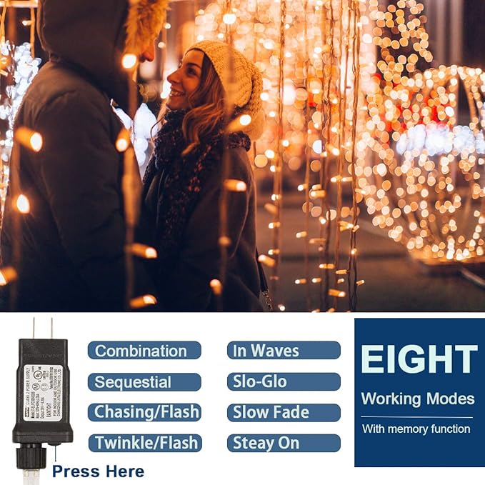 Decute 800 LED 272FT Christmas String Lights - 8 Modes with Timer Function, Waterproof Fairy Lights for Christmas Tree, Party, Wedding, Yard, Garden, Indoor/Outdoor Decorations, Warm White