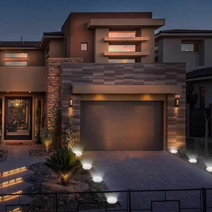 Solar Lights Outdoor Waterproof, 8 Packs Bright Solar Ground Lights with Updated 12 LEDs, Solar Garden Lights Landscape Lights for Pathway Walkway Driveway Patio Yard Deck Lawn Decor (Cold)