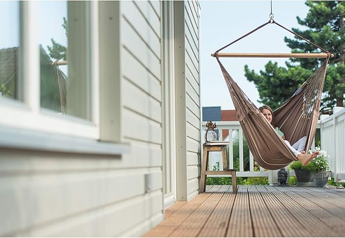 LA SIESTA® - XL King Habana Cotton Hammock Chair & CasaMount - Hanging Chair w/Suspension Kit for Walls Ceilings & Square Beams - Indoor Outdoor Swing Hanging Chair Bedroom Patio Balcony - Chocolate