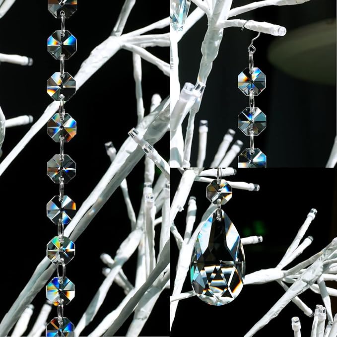 1ft 6pcs Teardrop Crystals Garland, Chandelier Hanging Crystals Beads Chain for Home Wedding Decoration Clear GOLDENHAITAI