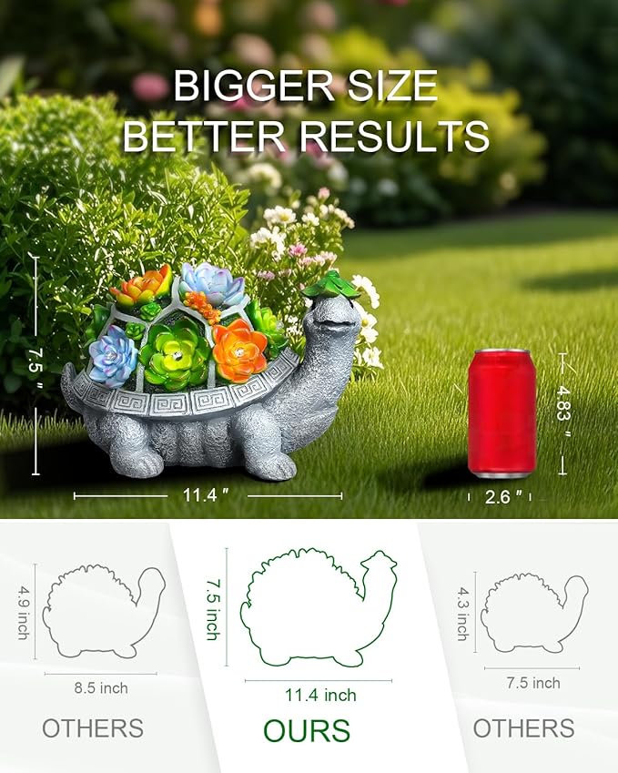 Solar Garden Decor Turtle Statues Lights, Outdoor Figurine Decorations Ornament Lamps for Outside Yard, Lawn, Patio, Porch, Balcony, Unique Birthday Housewarming Gifts for women Mom Grandma(hat)