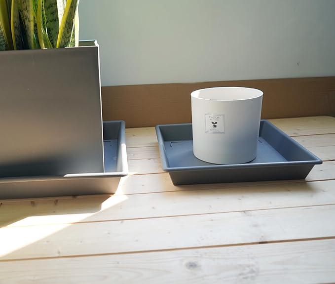 Square Plant Saucer 12 Inch 5 Pack, Plant Stand Plant Trays for Pots Heavy Duty Gray Plastic Plant Saucers for Indoors Outdoors, Flower Pot No Holes Plant Lover Gardening Gifts