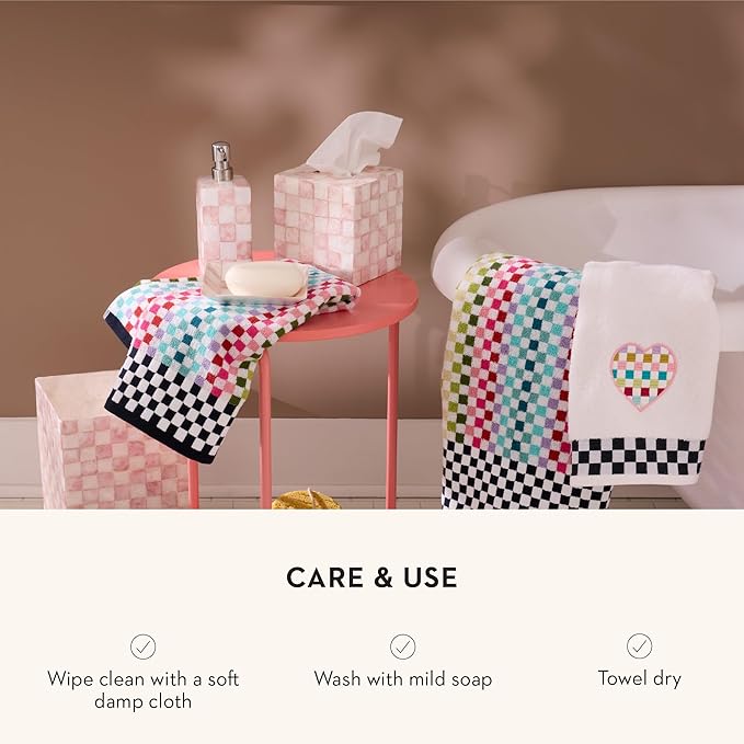 MACKENZIE-CHILDS Enamel Garden Pot, Decorative Pot for Plants, Outdoor Flowerpot Decor, Small, Pink-and-White Rosy Check