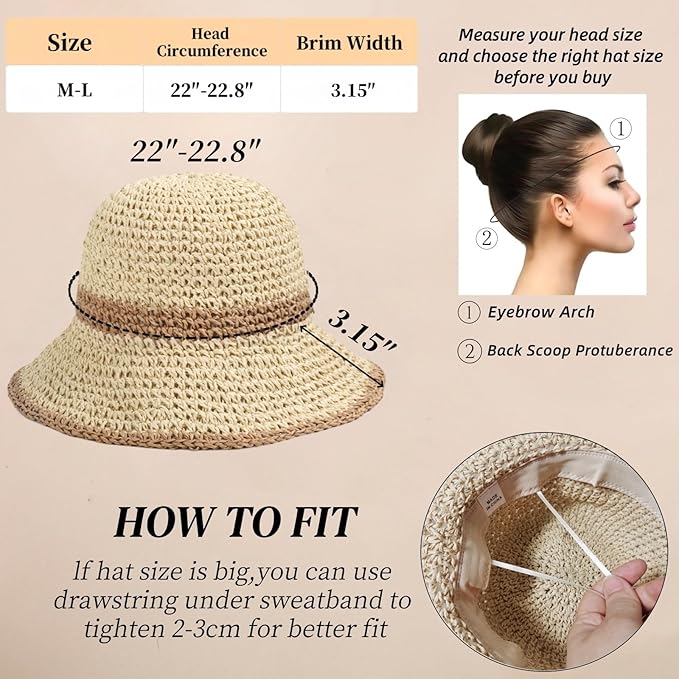 Floppy Big Beach Straw Hats for Women Foldable Summer Wide Brim Packable Sun Hat Womens Travel Straw Fedora Hat