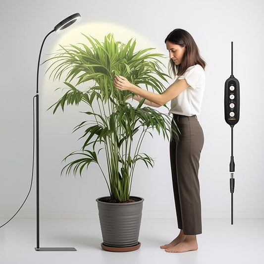 GLOWRIUM Indoor Grow Light, 20 Watt Full Spectrum LED Plant Growth Light with Stand, Adjustable Height with Timer 3/9/12 hrs, Black LED Plant Lamp