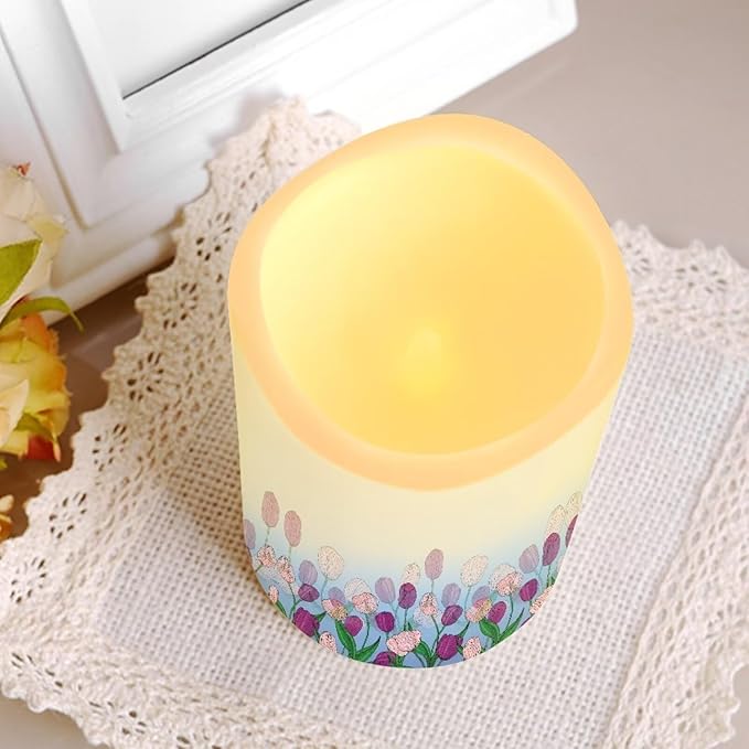 Ystardream Purple Tulips Flameless Candles with Timer Led Candles Flickering 4 Candle Sets for Home Decor,18 Key Remote Control，Dancing Flame, True Wax, Battery Power