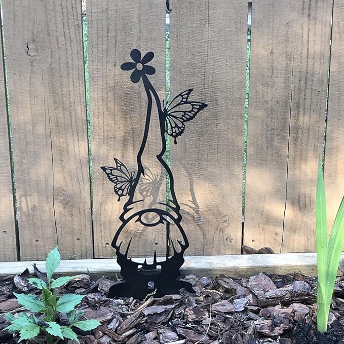 RealSteel Metal Garden Gnomes Outdoor – Steel 4 Pack Lawn Ornaments & Statues, Funny Yard Decor, Weatherproof Garden Decoration, Gift for Gardeners (Black)