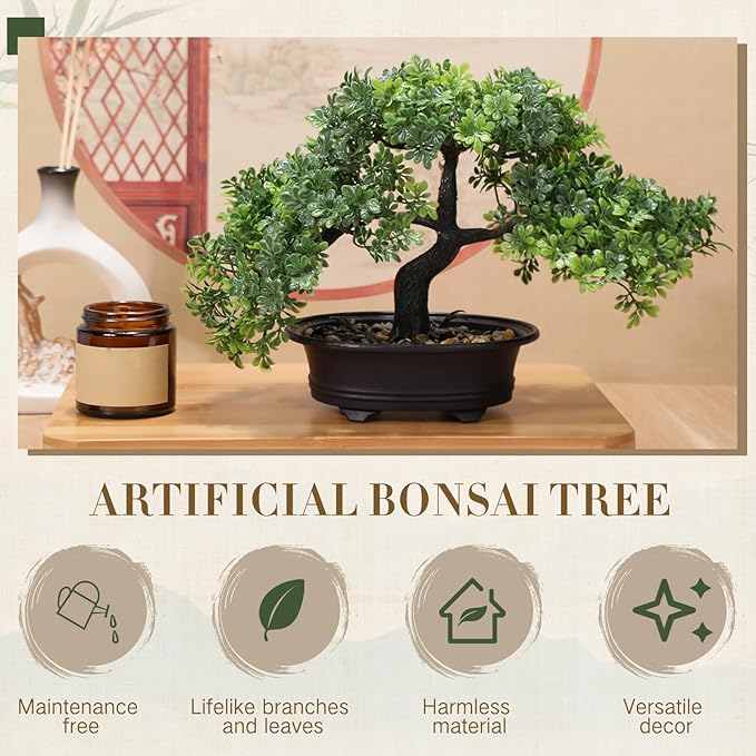 Jexine 4 Pack Artificial Bonsai Tree, Indoor Small Fake Plants in Pots for Home Table Office Desk Bathroom Shelf Bookshelf Bedroom Living Room Farmhouse Decorations