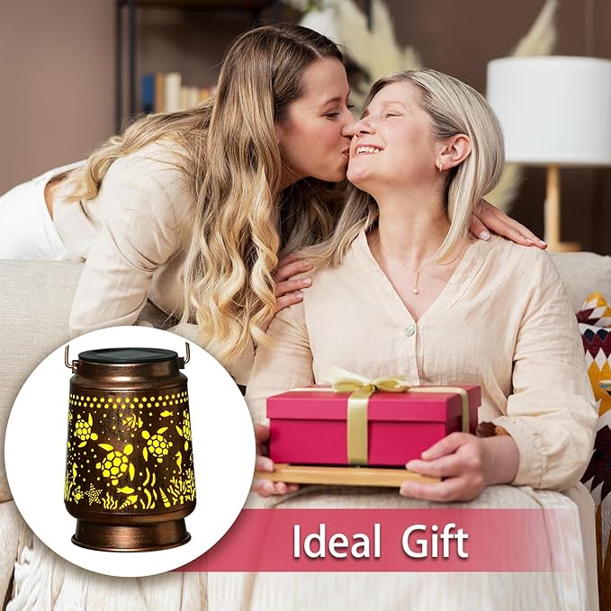 kyoryuger Sea Turtle Solar Lanterns Outdoor Turtle Gifts for Women Mom Grandma, Turtle Lovers Gifts, Birthaday for Mom Metal Decorative Lanterns for Yard Patio Lawn Solar Garden Decor