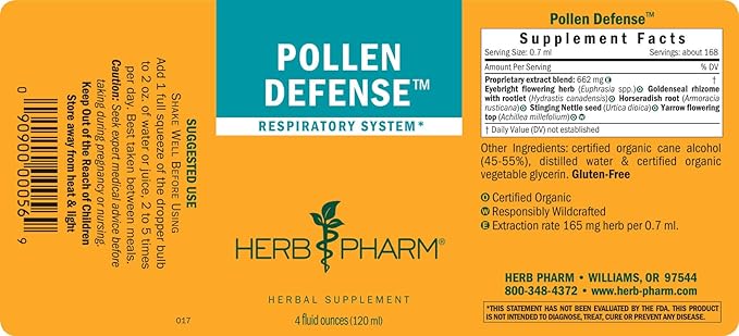 Herb Pharm Pollen Defense Liquid Herbal 4 Ounce