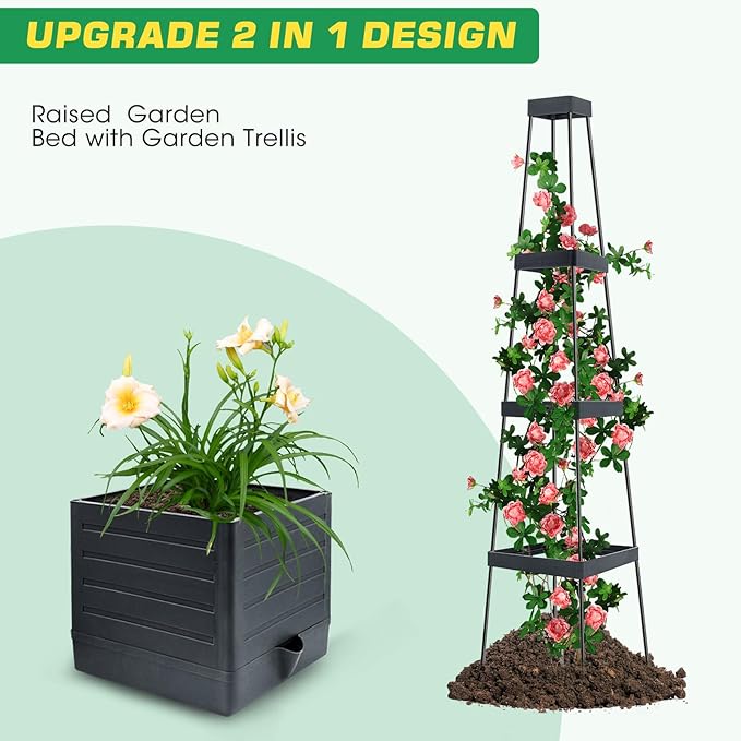 2Pack Raised Garden Bed Planter Box with Trellis, 57" Self-Watering Tomato Cage Planters for Climbing Plants Vegetable Vine Flowers Outdoor & Indoor (57x9.8x9.8IN)