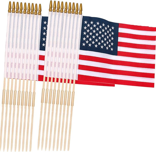 24 Pack 12x18 Inch American Flags For outside, US Flags with Kid-Safe Spear Top, Pluggable ground Multi-Purpose wood Flagpole , Patriotic Decorations, Memorial Day, 4th of July decorations,Independence Day Patriotic Holiday Yard Garden Flags
