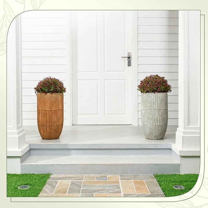 Yunlly 4 Pack 18" Artificial Boxwood Ball Bush Topiary Trees Fake Outdoor Plants, Realistic UV Resistance Faux Shrubs with Spike Greenery Topiary for Front Porch Garden Yard Patio Indoor (Dark Red)