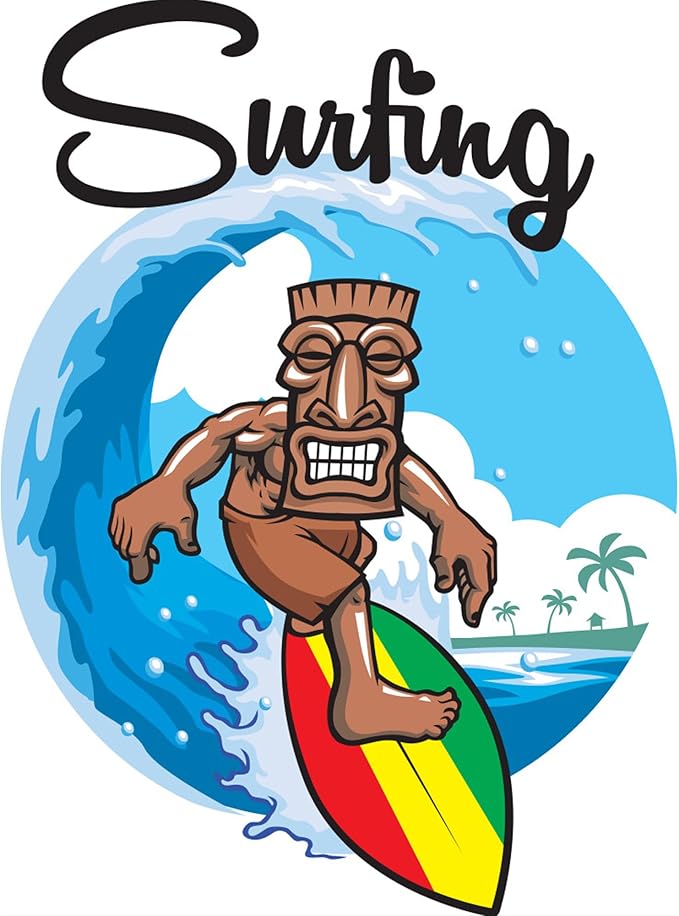 Solar Tiki Statue Decor-Garden Statue Outdoor Ornaments - Tiki Man Surfing Waterproof Decoration Figurine for Tiki Bar,Patio,Balcony,Yard,Lawn,Table