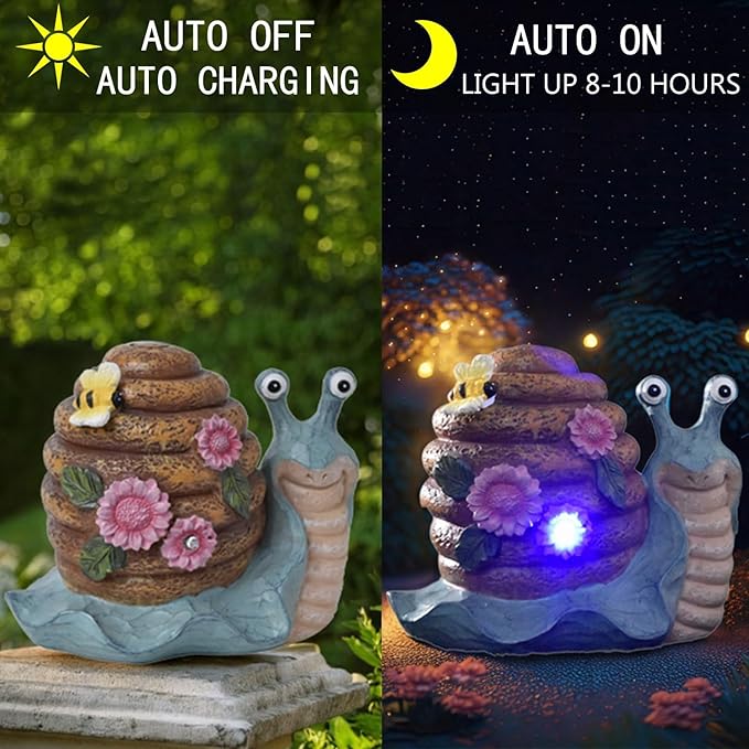 Solar Garden Outdoor Decor Snail Figurine with Lights, Outside - Ideal Outdoor Decorations for Yard, Lawn & Pathway Walkway Ornaments Clearance Housewarming Gifts for Mom Grandma Birthday (Blue)