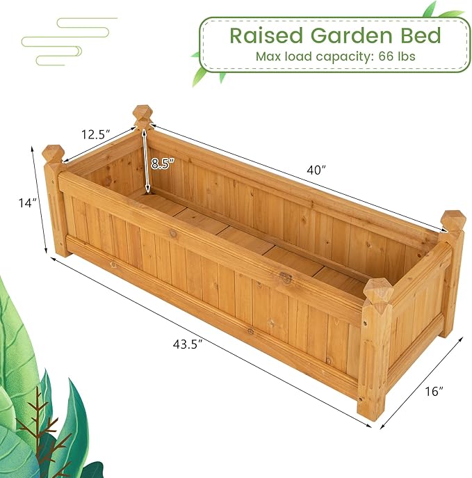 HAPPYGRILL Raised Garden Bed, Elevated Planter Box with Drainage Holes, Outdoor Wood Planter Container for Vegetables Flowers & Herbs, Planter Raised Beds for Garden, Patio, Balcony