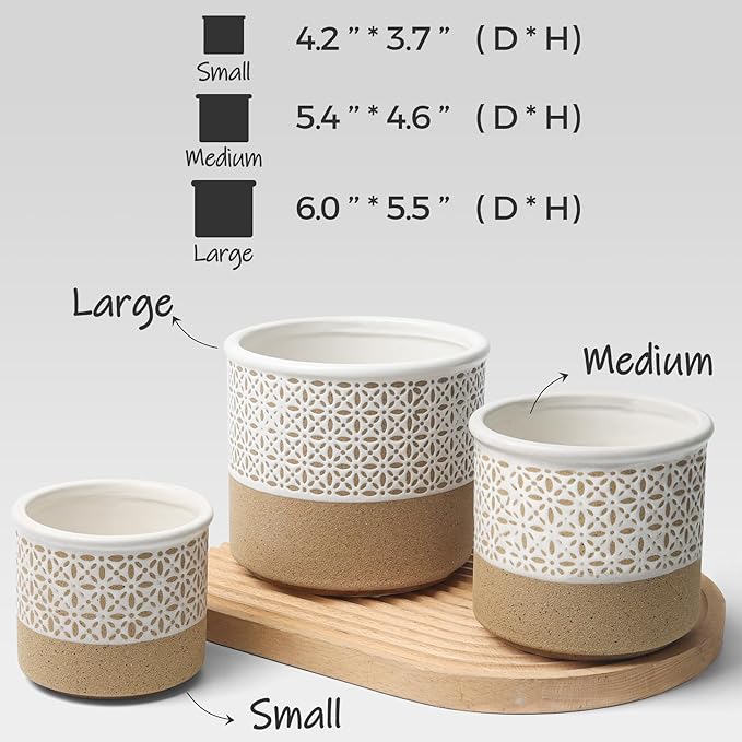 T4U Ceramic Planters for Indoor Plants, 4.2+5.4+6 Inch Plant Pots Set, Flower Pots with Drainage Holes and Plug, Ceramic Plant Pot for Indoor and Outdoor Plants, Morden Home Decor, Gifts for Mom