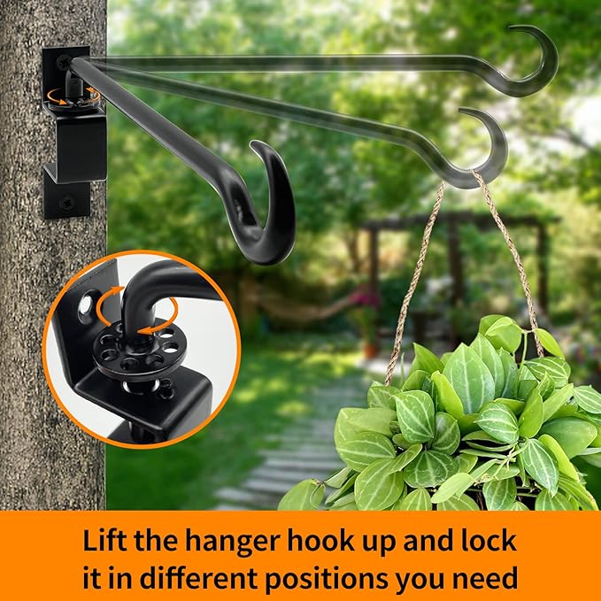 16 inch 2 Pack Swivel Plant Hangers Outdoor Heavy Duty - Black Iron Plant Hanging Hook Bracket for Flowers Baskets Pots Bird Feeder Lanterns Wind Chimes