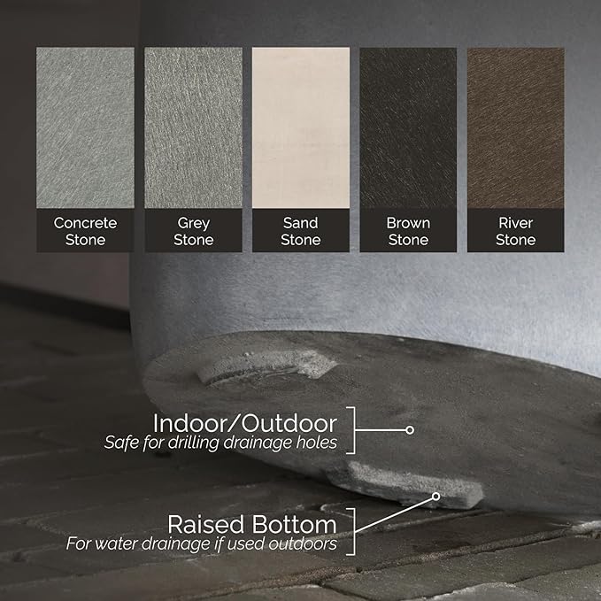 Mondo Large Planter – Brown Stone Finish – Fiberglass Indoor/Outdoor and Weather-Resistant Round Planter (19.7" D x 19.1" H Exterior, 18.5" D x 18.5" H Interior)