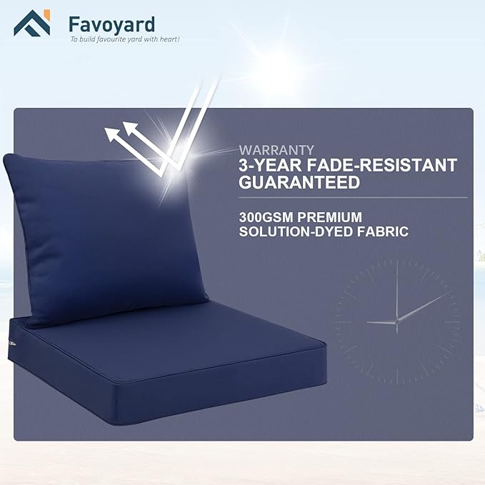 Favoyard Outdoor Seat Cushion Set 24 x 24 Inch Waterproof & Fade Resistant Patio Furniture Cushions with Removable Cover, Handle and Adjustable Straps for Chair Sofa Couch