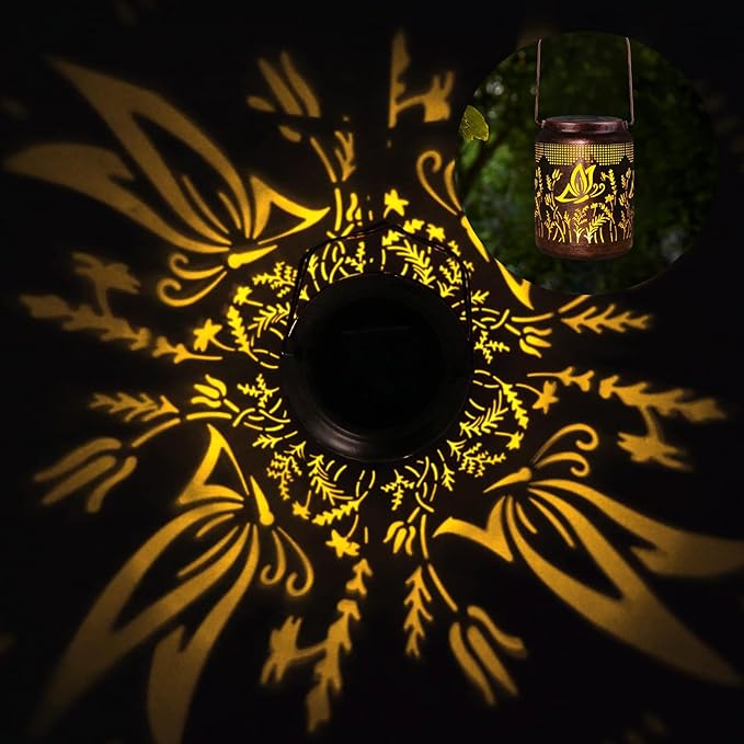 Solar Lanterns Outdoor Waterproof Hanging Butterfly Solar Lights Outdoor Decorations Gifts for Women Mom Grandma LED Lanterns Garden Decor Outside for Yard, Patio, Backyard, Porch