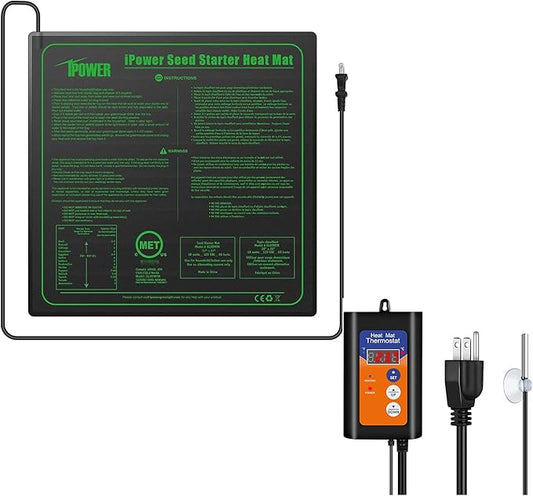 iPower 20" x 20" Waterproof Durable Seedling Heat Mat with Controller Warm Hydroponic Plant for Indoor Gardening Germination Starting