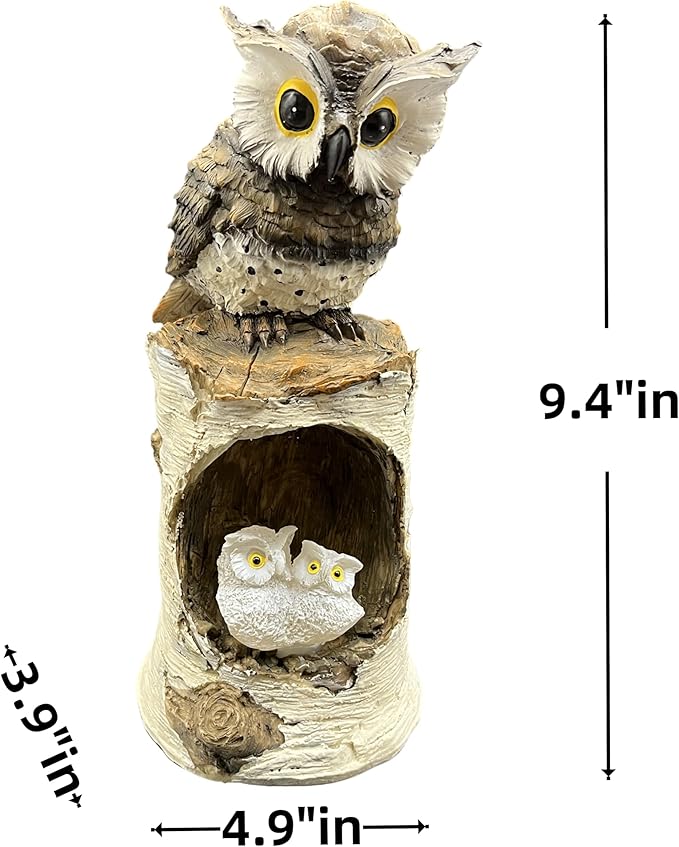 coolboy Owl Outdoor Garden Statue,Waterproof LED Solar Lights Outdoor Decor,Resin Owl Ornament,Solar Lantern Indoor Figurines for Patio Table Decor for Ourdoor Garden