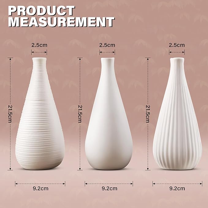 White Vases Home Decor Modern Ceramic Decorative Vases for Home Decor, Flower Vases & Centerpiece, Minimalist Design Set of 3