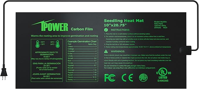 iPower 10" x 20.75" Seeding Heat Mat with New-Upgraded Carbon Film, Indoor Gardening Plant Germination Starting Pad, Durable Waterproof, Black