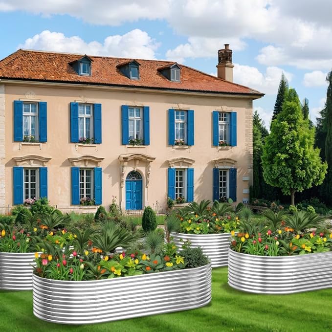 FRIZIONE 2pcs Tall Galvanized Raised Garden Bed Outdoor,Steel Garden Bed for Vegetables,Above Ground Garden Box for Flower,Metal Raised Beds for Gardening