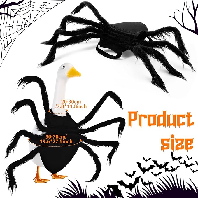 Halloween Goose Outfit Lawn Porch Goose Outfit Spider Bat Costume Plastic Goose Clothing for 23" Goose Halloween Outdoor Patio Yard Lawn Art Decoration (Spider)