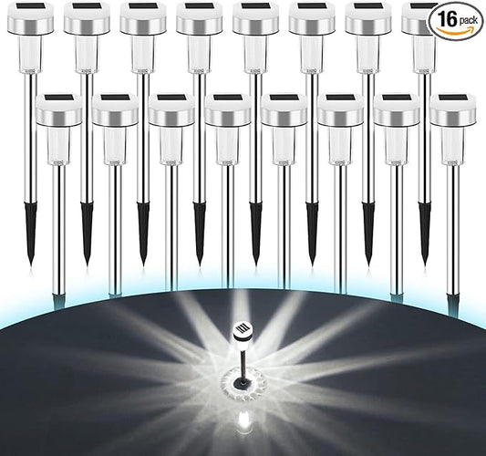 TWINSLUXES 16 Pack Solar Pathway Lights Outdoor Dual Light Source LED Solar Waterproof Pathway Lights for Garden Patio and Walkway Decoration Cool White