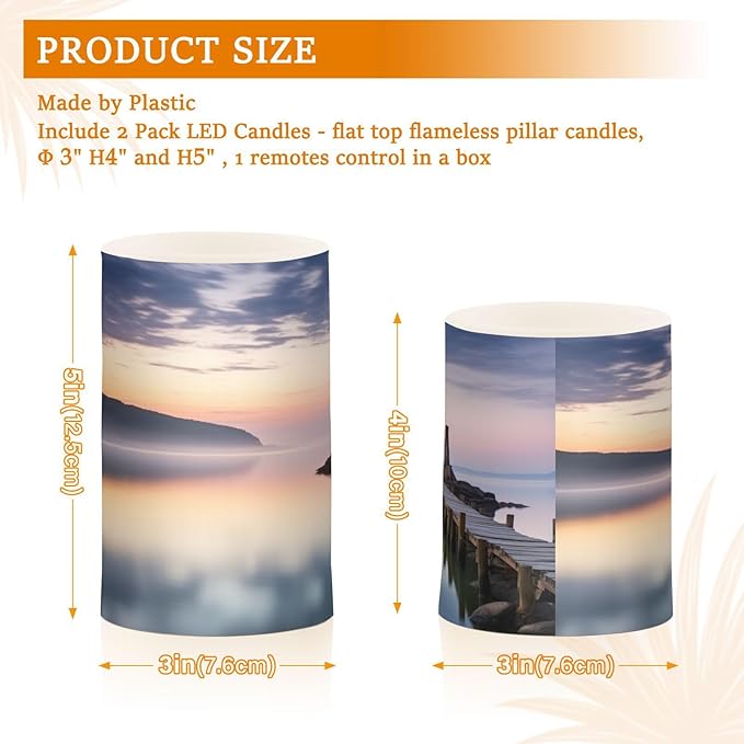 Lighthouse Flameless Candles with Remote Control and Timer, Adjustable Brightness Long Lasting Battery Operated LED Pillar Candles for Indoor Outdoor Party Home Decor, 2 Pack