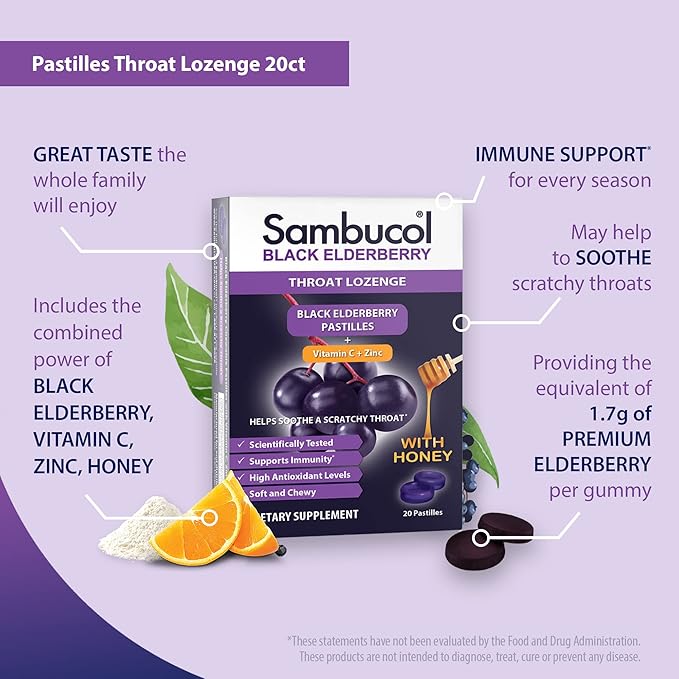 Sambucol Black Elderberry Throat Lozenge 2 Pack (40 Total