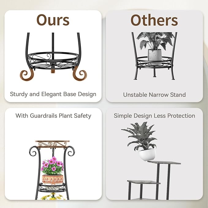 LASZOLA 3 Tier Black Metal Plant Stand for Multiple Large Planters Indoor Outdoor Organizer, Heavy Duty Tall Flower Stand for Corner Patio Bathroom Office, Modern Sturdy Vertical Iron Rack, Cat Proof