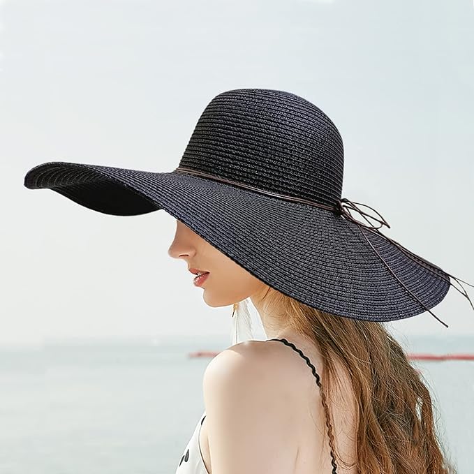 Floppy Big Beach Straw Hats for Women Foldable Summer Wide Brim Packable Sun Hat Womens Travel Straw Fedora Hat