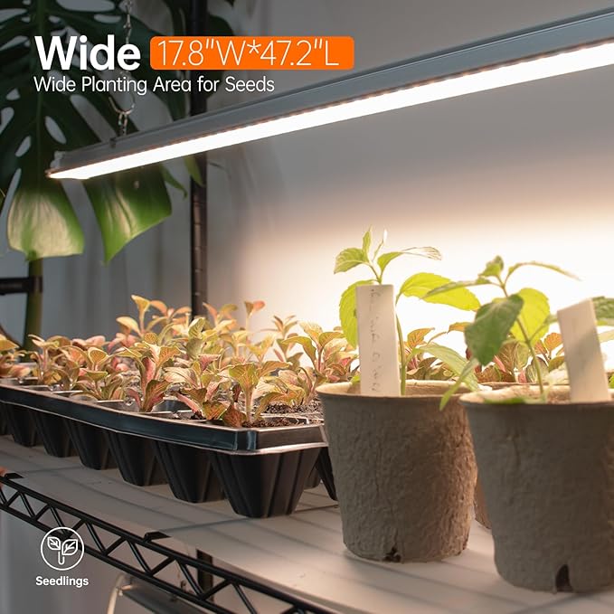 Plant Shelf with Grow Lights, 5 Tier Large Tall Plant Stand with 3FT T5 144w Grow Light for Indoor Plants, 3 Mode Full Spectrum LED Plant Light with wheel and Timer for Seedling, 47.2x17.8x71IN