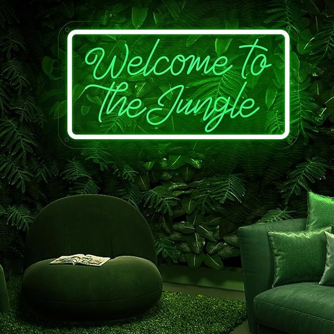 Welcome to the Jungle Neon Sign, Neon Light Sign for Wall Decor Dimmable Green LED signs for Bedroom Home Birthday Party Wedding Engagement Garden Man Cave Decor USB Powered