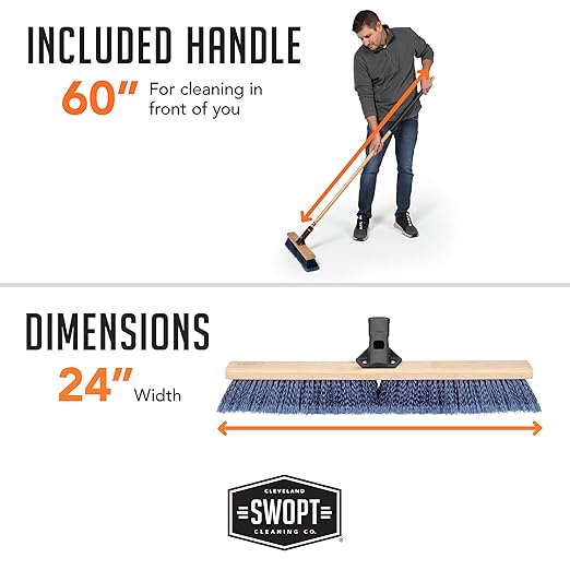SWOPT 24” Premium Multi-Surface Push Broom Head — Cleaning Head Interchangeable with All SWOPT Cleaning Products for More Efficient Cleaning and Storage — Indoor and Outdoor Push Broom