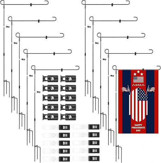 Chumia 10 Pack Garden Flag Holder Stand, Premium Garden Flag Pole Holder Powder Coated, Metal Three Prongs with Clip and Spring Stoppers for Outdoor Home Lawn Decoration, 15 Inch