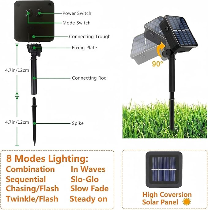 EEW 2-Pack 200 LED Solar String Lights for Outside, Solar Christmas Lights with 8 Lighting Modes, Waterproof Green Wire Solar String Lights Outdoor for Tree Xmas Party Garden Decorations (Cool White)