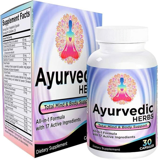 Ayurvedic Herbs (All-in-1) Supplement Formula Pills 17 Active 30 Capsules