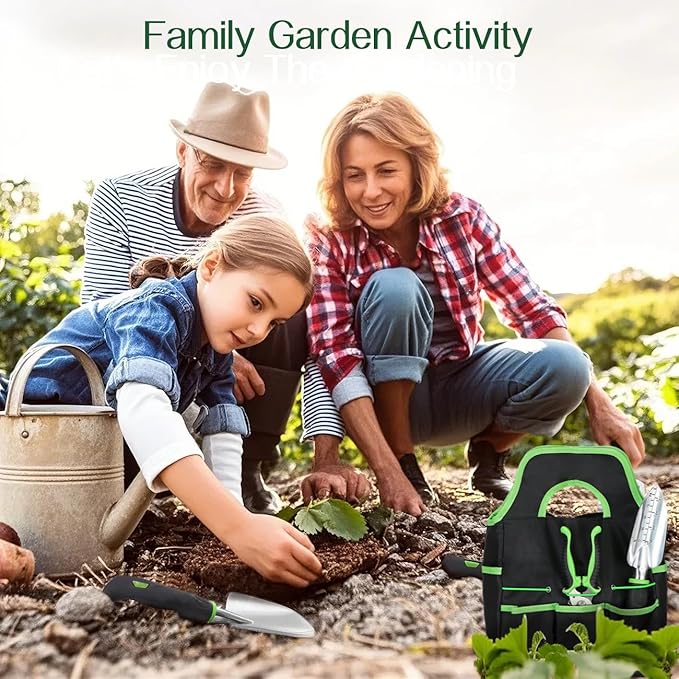 Gardening Tools Set, 8PCS Heavy Duty Garden Tools with Non-Slip Rubber Grip with Large Garden Bag for Tools Aluminum Alloy Hand Tools for Gardening,Gardening Gifts for Women and Men, Green