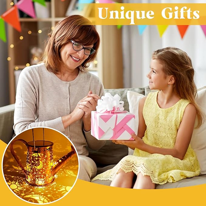 Solar Garden Lights Outdoor, Solar Watering Can Lights Garden Decor Gifts for Grandma Mom, Sun Moon Waterproof Hanging Lantern with String Lights, Yard Decoration for Patio Porch Lawn Backyard Pathway