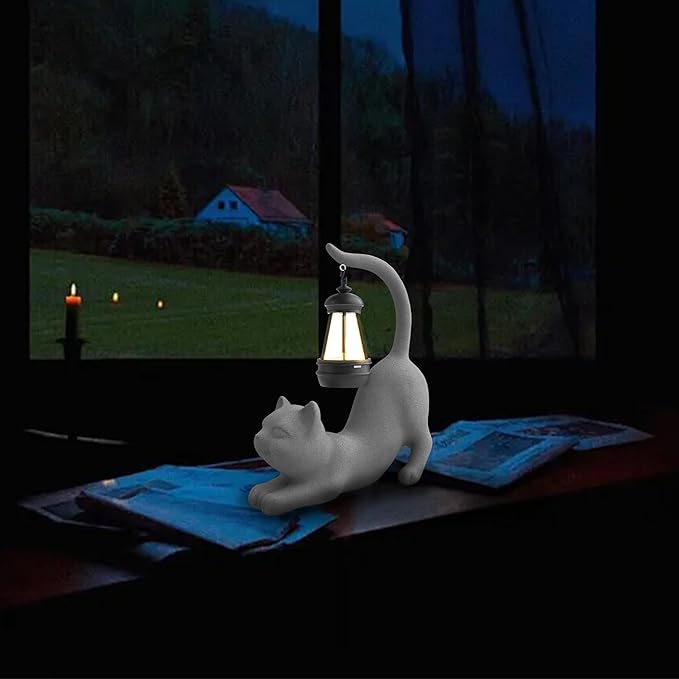 Solar Cat Garden Statue 10 Inch Porch Patio Decor for Outside Yard Decoration Outdoor Unique Housewarming Gardening Birthday Gifts for Cat Lovers Women Grandma