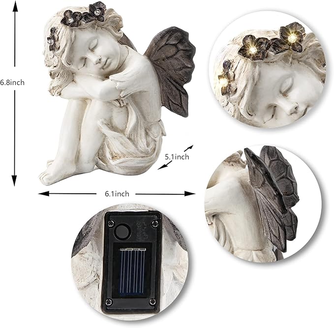 Leekung Angel Statue with Solar Powered Light for Garden Decor,Garden Statues for Patio Yard Porch Lawn Outdoor Decor,Angels Garden Sculptures & Statues,Angel Figurines Memorial Spiritual Gifts