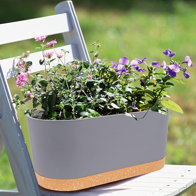 QCQHDU 2 Pack Window Planter Box 16” x 7", Self Watering Plant Pots for Indoor Plants Home Garden Flower Pot with Drainage Hole and Tray