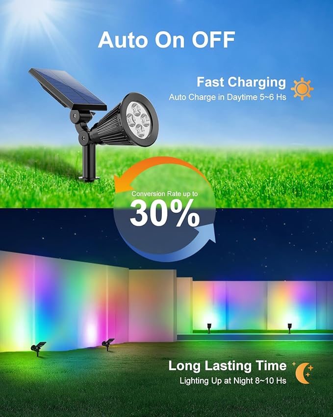 2 Pack Color Changing Solar Spotlights Outdoor for Decorations, Tree, Statue, House Wall, Super Bright Waterproof Solar Lanscape Spot Lights Uplighting for Outside, Yard, Garden, Adjustable Brightness