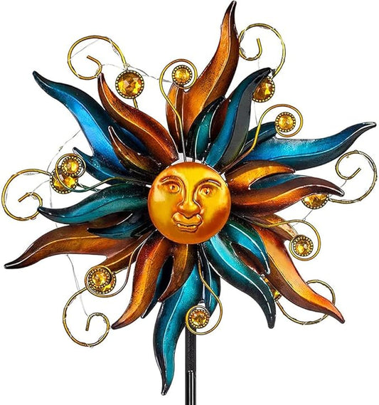 VEWOGARDEN Garden Solar Wind Spinner, Sun Outdoor Metal Wind Sculpture Yard Art Decor for Patio, Lawn & Garden